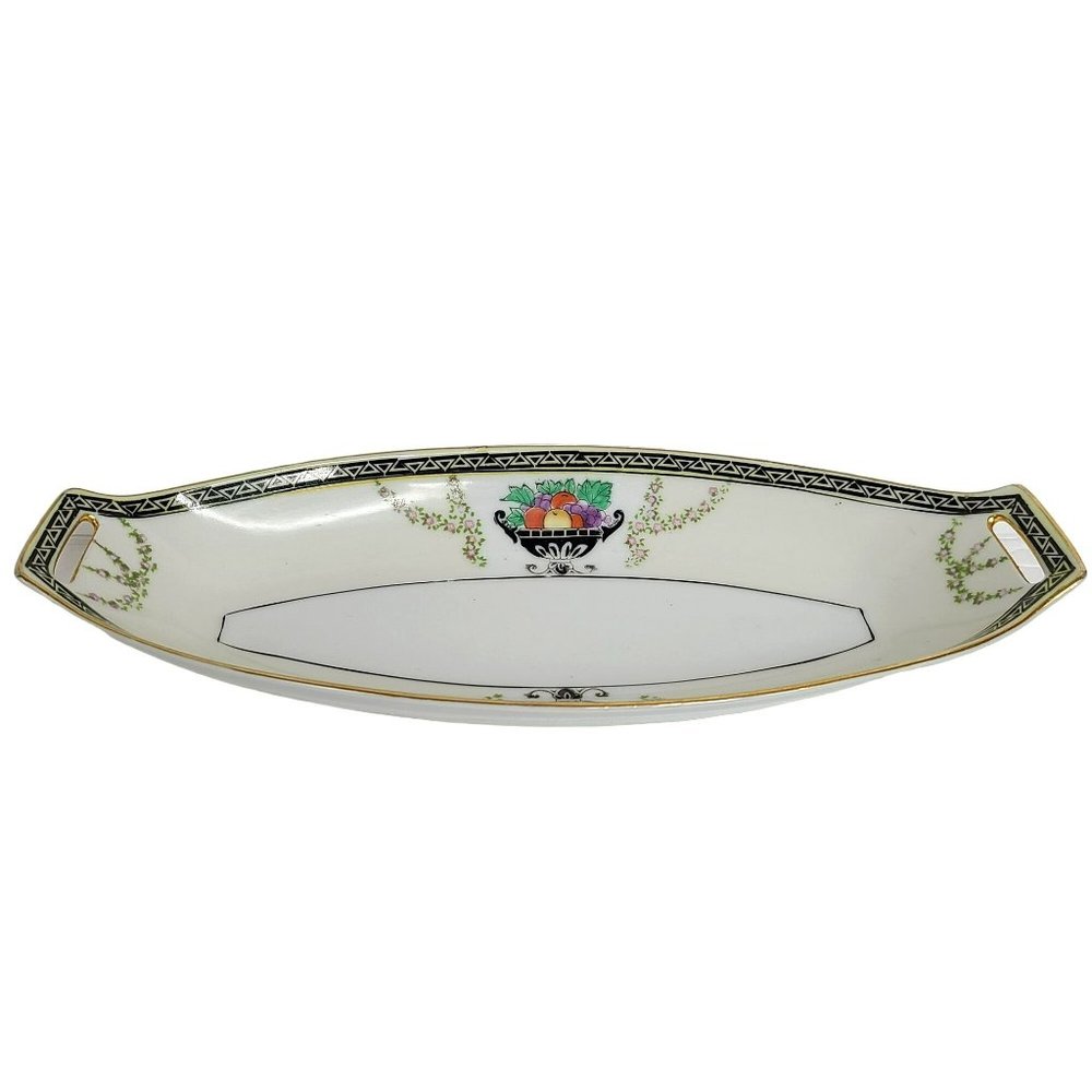 Vintage Noritake Hand Painted Oval Relish Candy Dish w/ Handles-12"